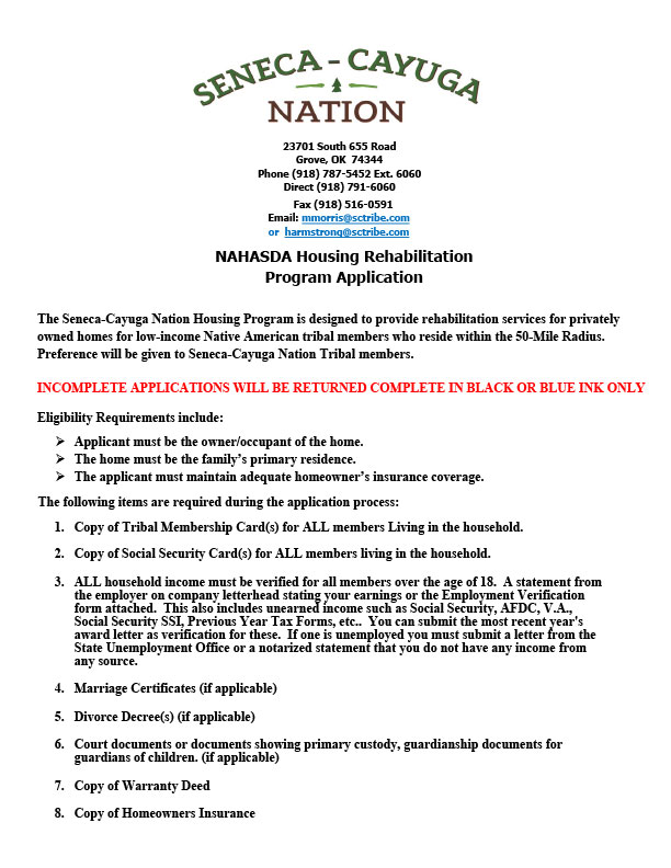 NAHASDA Housing Rehabilitation Program Application